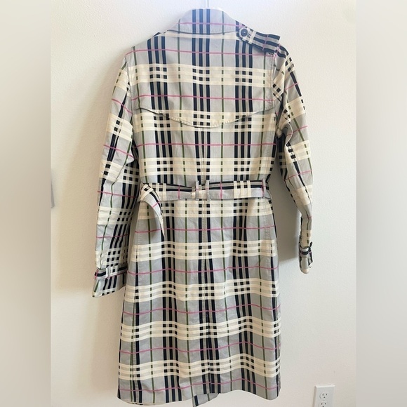 Burberry Grey Green Pink Nova Check Tartan trench coat US 10 - Picture 4 of 13